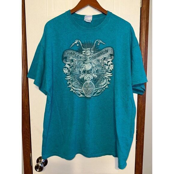 Harley Davidson Teal Graphic Short Sleeve T-Shirt Size 2XL - Picture 7 of 7